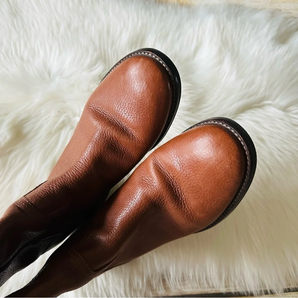 Tory Burch Jolie Pebble Leather Brown Riding Boots 8.5
